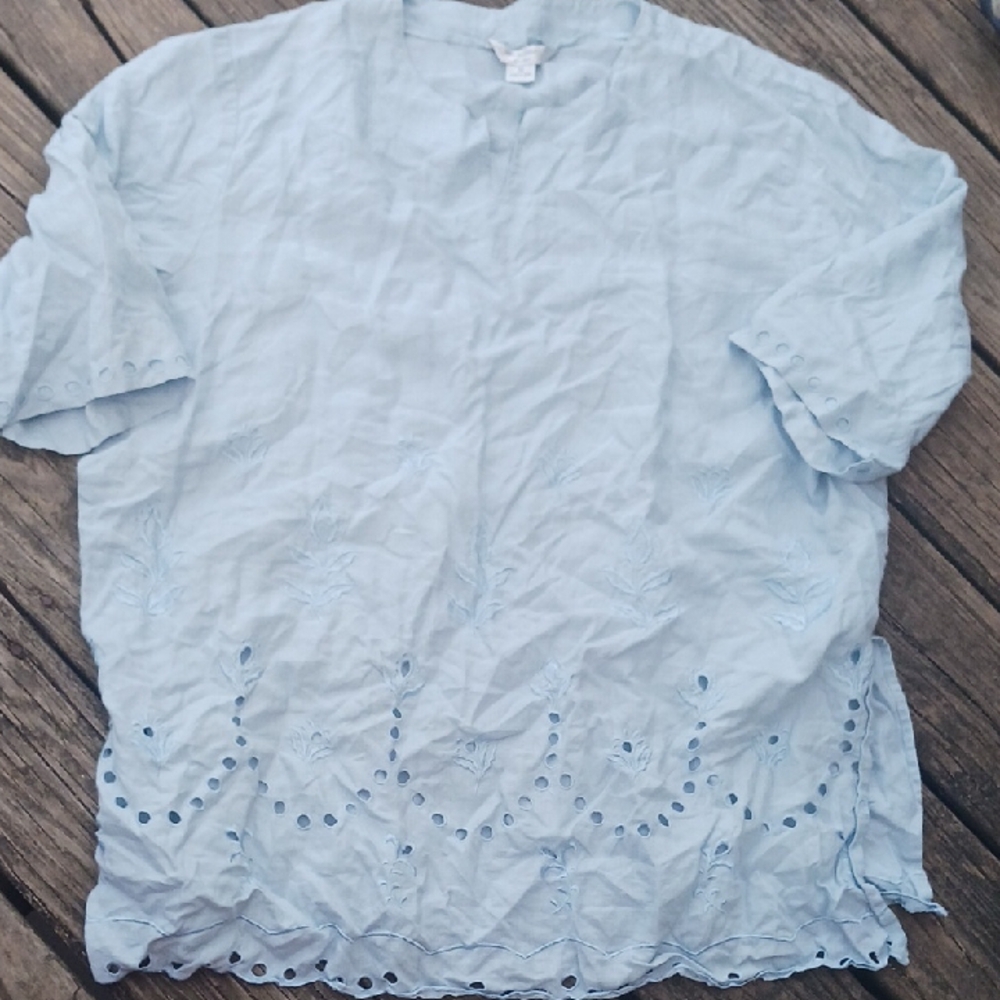 David Dart Sport Women's Light Blue Linen Blouse - 3X